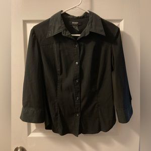 Express Stretch black button down collared shirt casual work blouse top